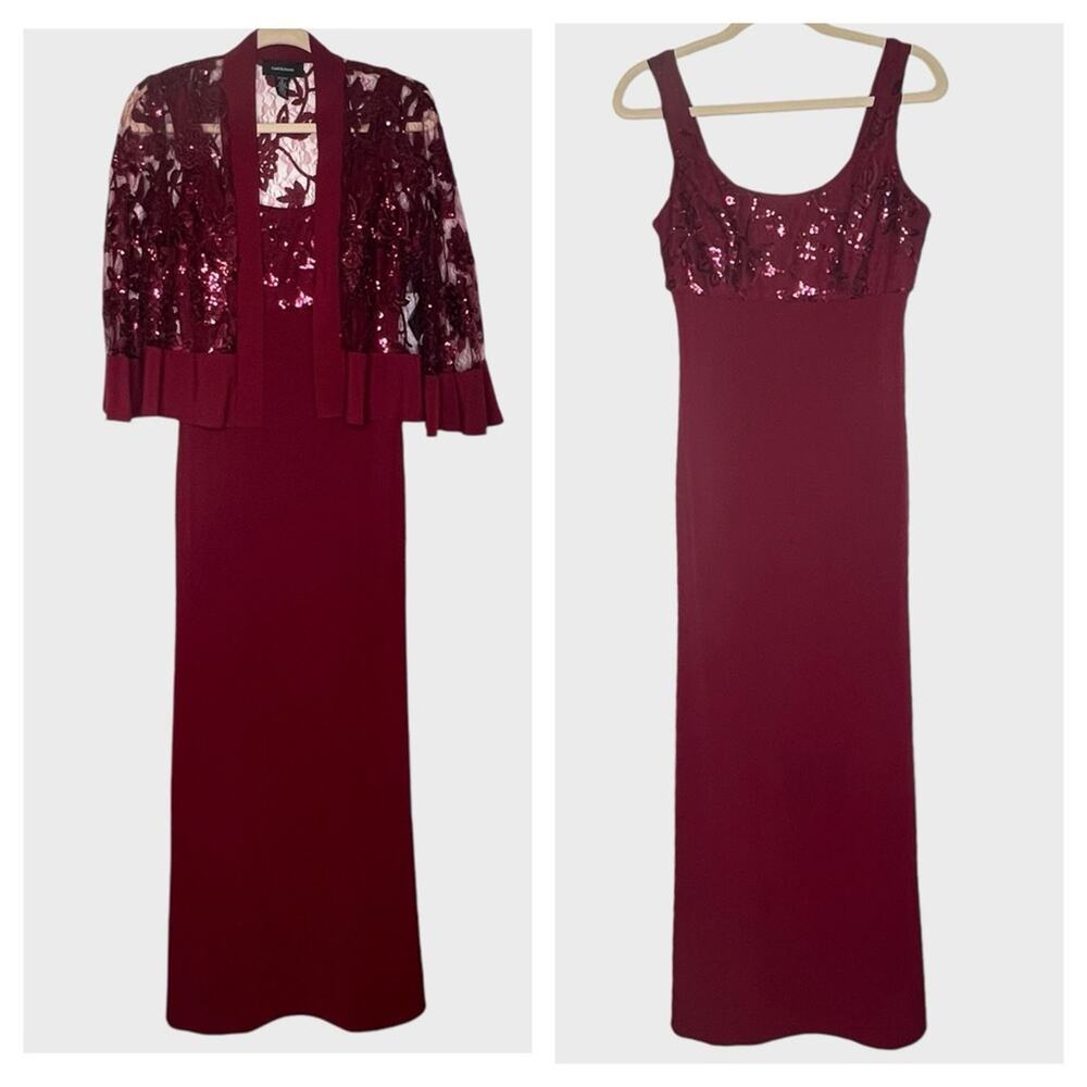 R&M Richards Long Dress Set 2Piece Sequin Mesh Lace Jacket Gown 6 Wedding NWT